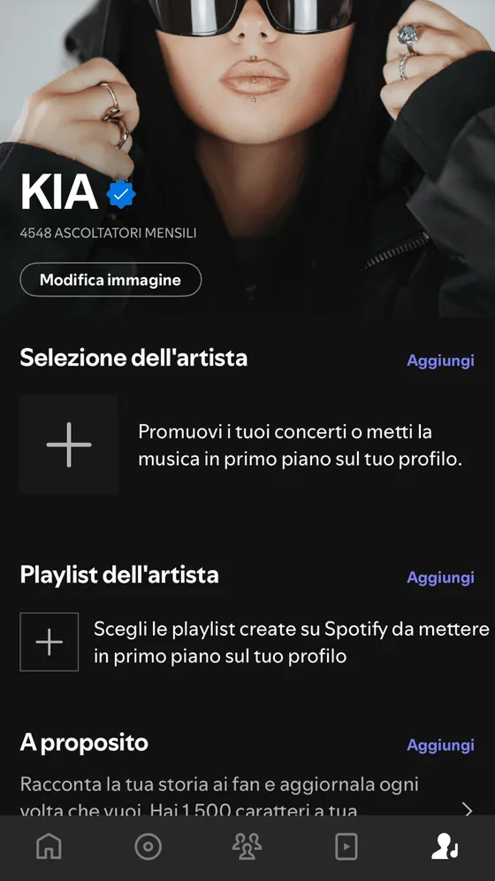 Profilo artista KIA su Spotify